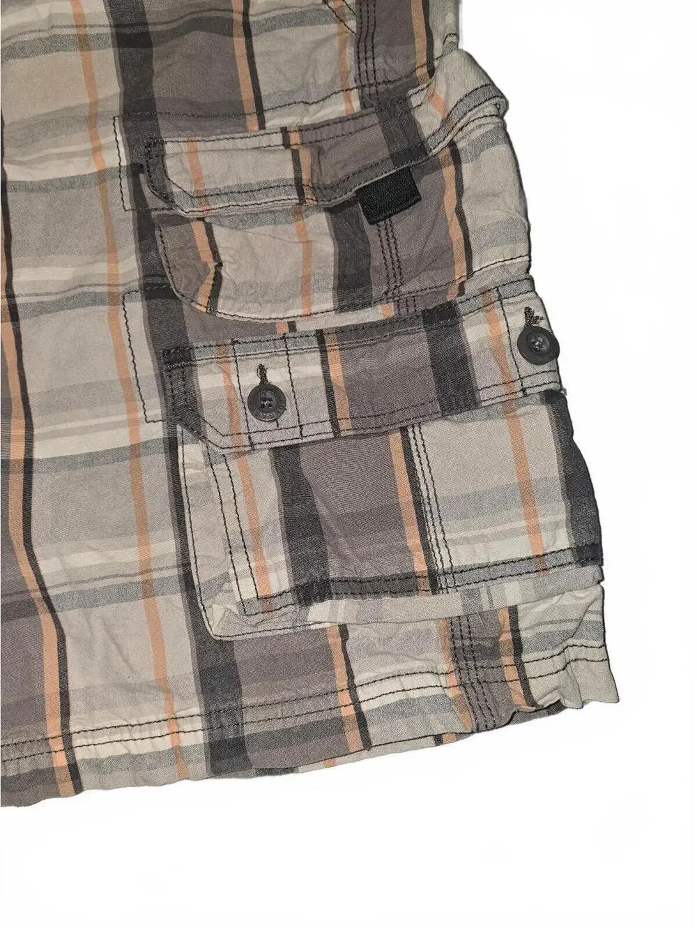 Lee Dungarees Men’s Size 38 Plaid Cargo Shorts Gray Tan Orange 100% Cotton